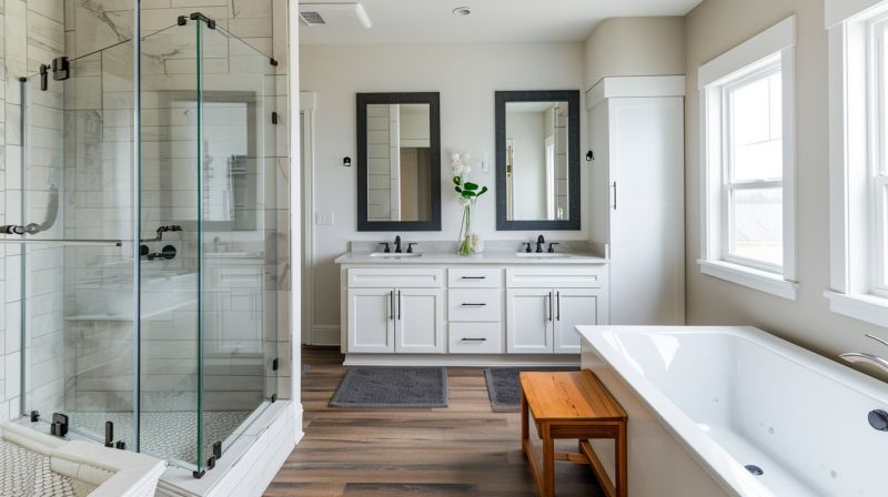 Elegant Vanity and Shower Area